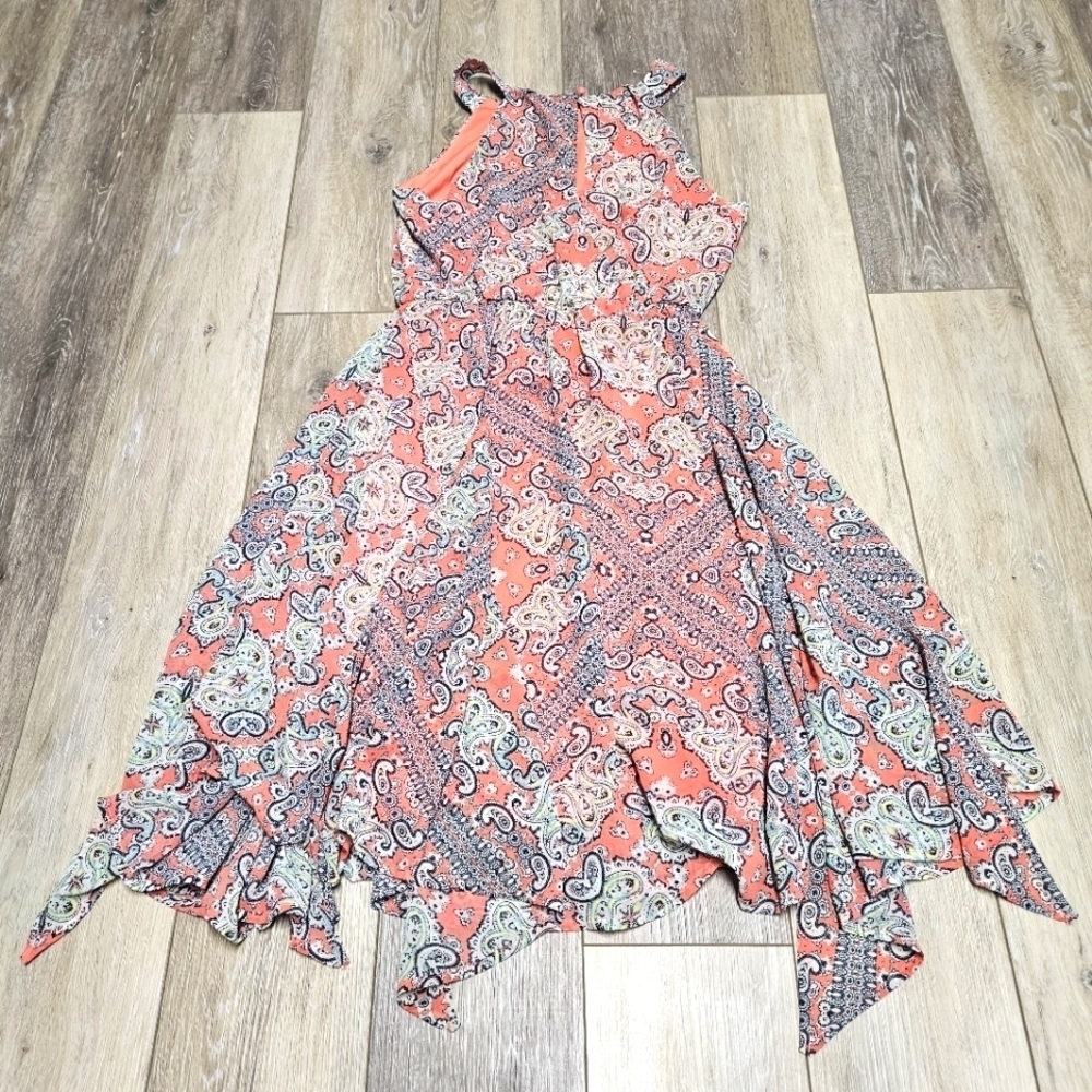 Kut From The Kloth Paisley Sundress Handkerchief Hem Fit & Flare Women's 4 Coral - Picture 5 of 8